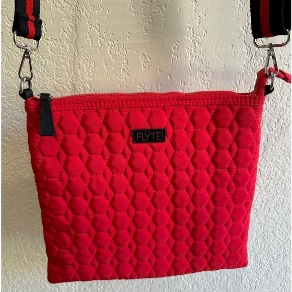 Flyte Handbags - Flyte Quilted Messenger Crossbody Adjustable Strap Red Bag